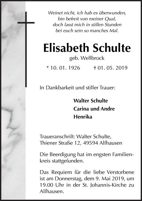 Traueranzeigen Von Elisabeth Schulte Noz Trauerportal