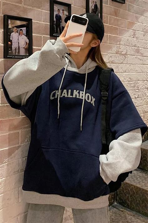 Chalkbox Letter Printer Colors Combination Hoodie Shirt Outfit Women