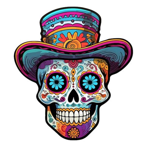 Hermosa Pegatina Colorida De Calavera De Az Car Vector Premium