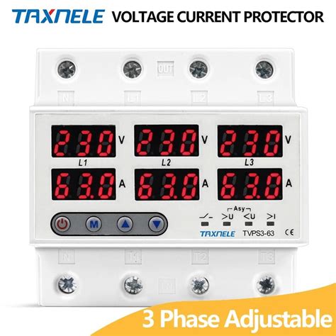 3 Phase 380V Din Rail Voltmeter Ammeter Adjustable Over And Under