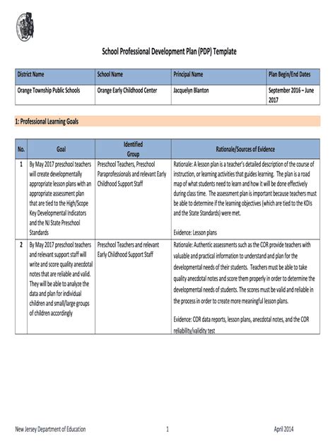 Fillable Online School Professional Development Plan Pdp Template Fax