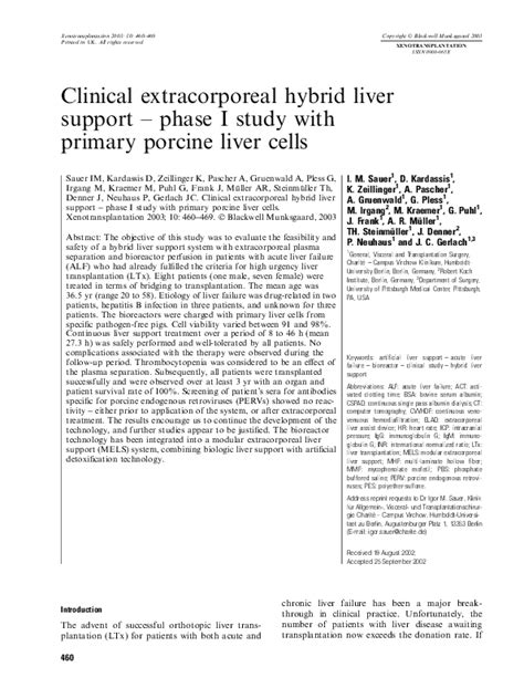 (PDF) Clinical extracorporeal hybrid liver support - phase I study with ...