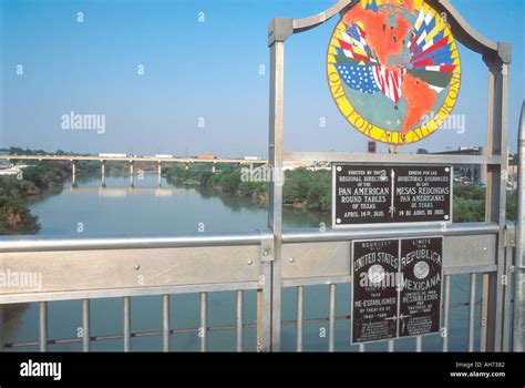 The Rio Grande River at the US Mexico border with a sign in Laredo ...