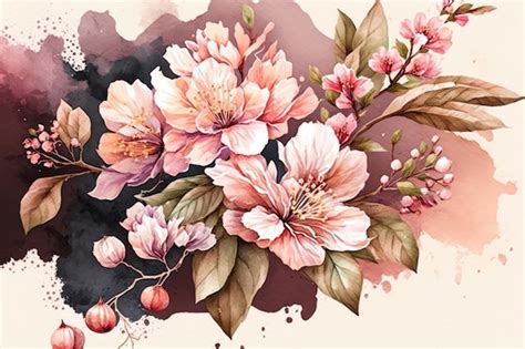 Premium Ai Image Cute Watercolor Sakura Flower Illustration Ai