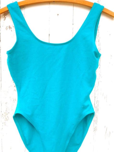 80s Leotard High Cut Leg Size S M Gilda Marx Turquoise Blue