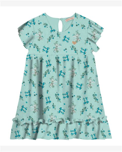 Riachuelo Vestido Curto Infantil Babados Trick Nick Azul