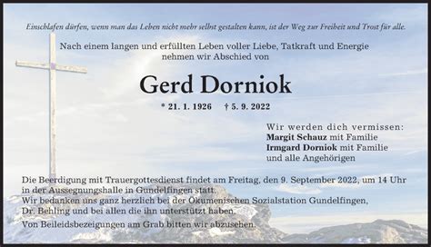 Traueranzeigen Von Gerd Dorniok Augsburger Allgemeine Zeitung