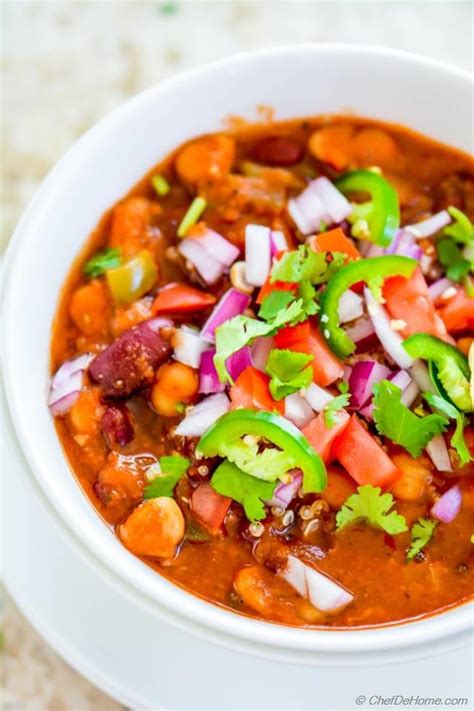 Easy Vegetarian Three Beans Chili With Chickpeas Recipe Chefdehome