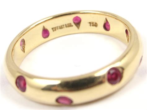 Rare Vintage Tiffany And Co Etoile 18k Yellow Gold Ruby Eternity Band