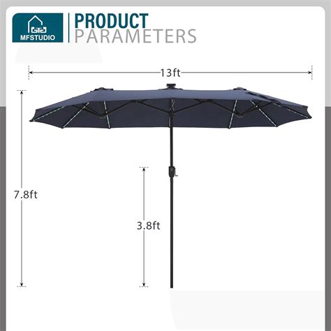 MFSTUDIO Sombrilla De Patio De Doble Cara De 13 Pies Con Luces Solares
