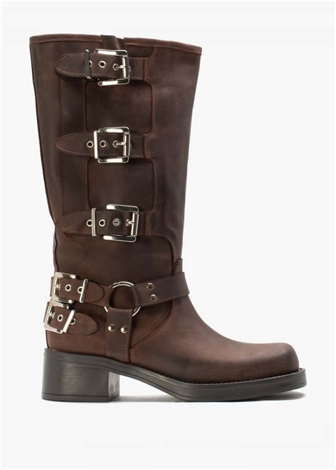 Daniel Emotie Brown Leather Multi Buckle Biker Boots