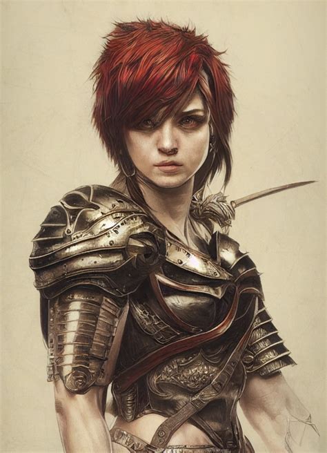 Fantasy Muscular Slavic Female Warrior With Red Midjourney