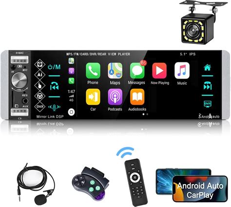 Podofo 1 Din Autoradio Mit Apple CarPlay Bluetooth Android Auto 5 1