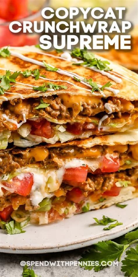 Two Quesadillas Stacked On Top Of Each Other With Text Overlay That