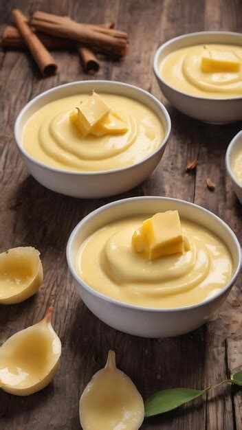 Premium Ai Image Homemade Vanilla Custard On Wooden Table Background