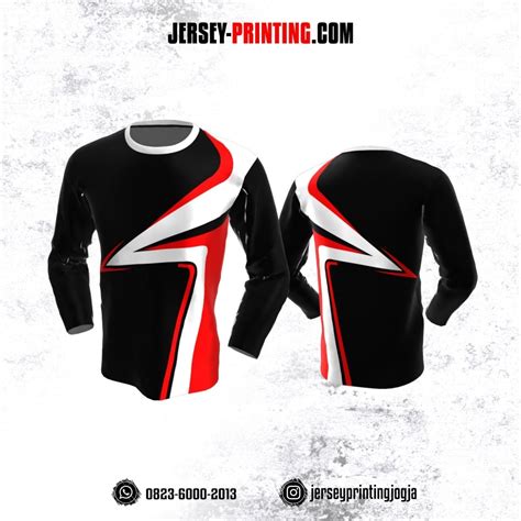 Jersey Atasan Lengan Panjang Hitam Corak Merah Putih Jersey Printing Bikin Jersey Satuan