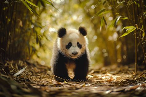 Adorable Panda Cub In A Bamboo Grove Stock Image Image Of Outdoor