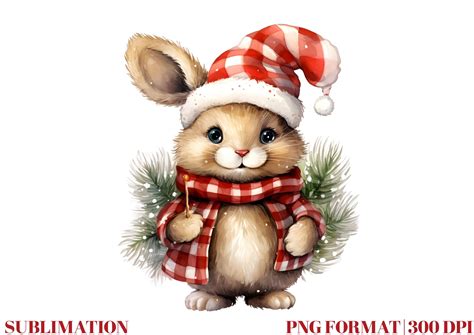 Watercolor Christmas Rabbit Clipart Graphic By Mirawillson Creative