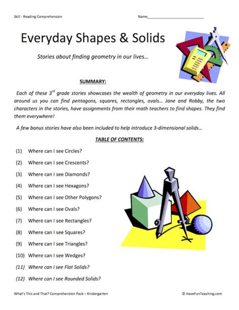 Everyday Shapes And Solids Reading Comprehension Test Collection Have