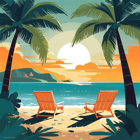 Premium AI Image | two beach chairs sit on the beach under palm trees