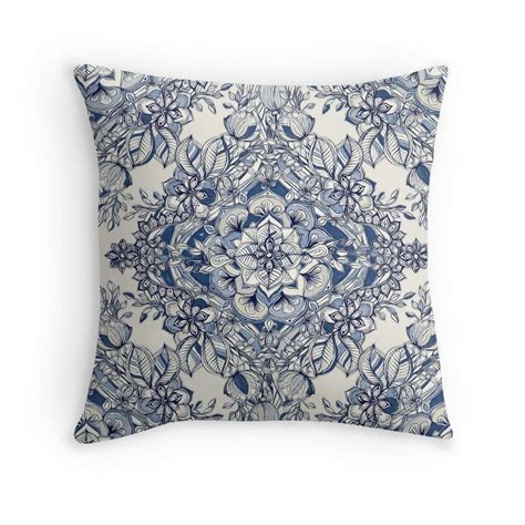 Floral Diamond Doodle In Dark Blue And Cream By Micklyn Turquoise Throw