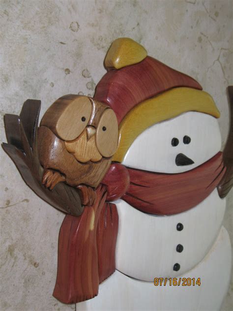 Snowman And The Owl Hand Carved Intarsia Wooden Wall Decor By Rakowoods