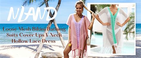 NLAND Women Crochet Swimsuit Cover Up V Neck Hollow Tassels Bikini