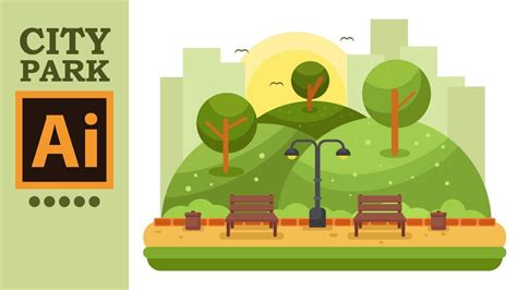 City Park Flat Design Landscape In Adobe Illustrator Youtube