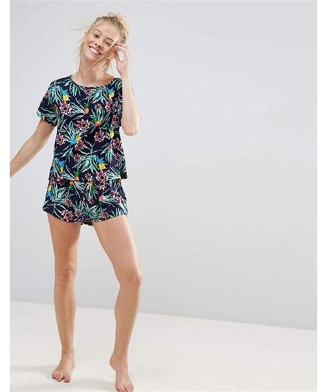 Asos Asos Design Asos Navy Tropical Print Tee Short Pajama Set