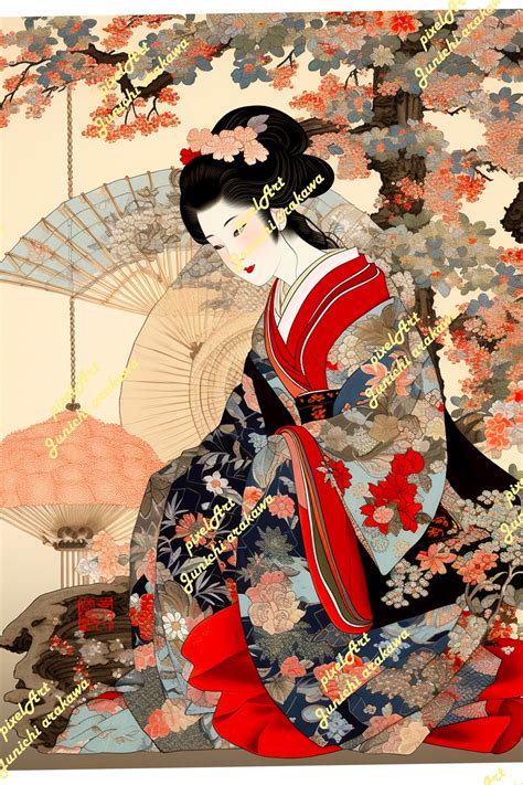 Japanese Art Deco Geisha Matted Print Geisha Print Geisha Wall Art