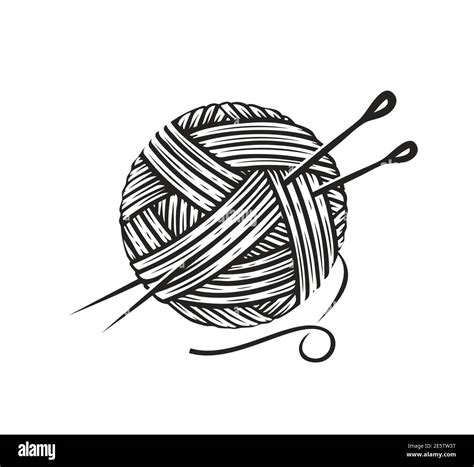 Skein Of Wool Yarn With Needles Knitting Needlework Symbol Vector