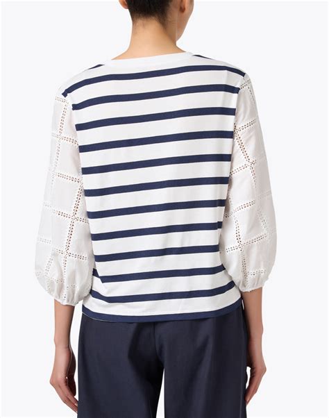 Eugen Navy And White Striped Cotton Top Vilagallo