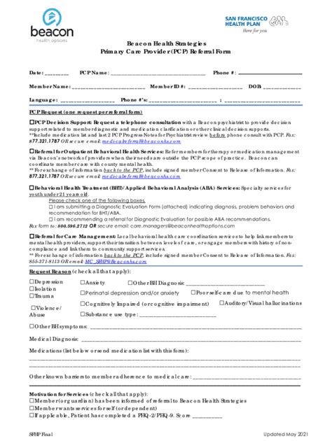 Fillable Online Pcp Referral Form Beacon Health Strategies Fill And