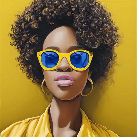 Beautiful African American Woman Wearing Yellow Blouse And Sunglasses