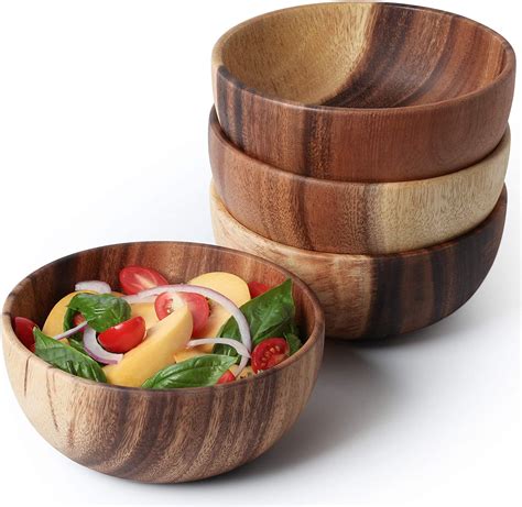 Conditiclusy Wooden Salad Bowl Set Of 4 Individual Salad Bowls For