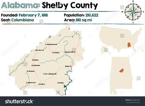 Large Detailed Map Shelby County Alabama Stock Vector Royalty Free 658047643 Shutterstock