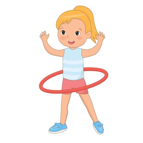 Premium Vector Cartoon Little Girl Spins The Hula Hoop Around The