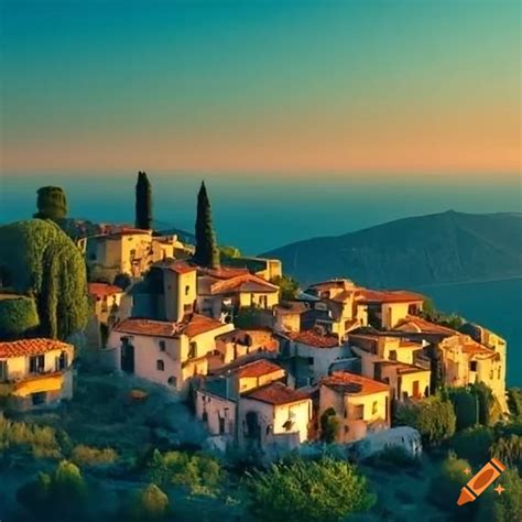 Mediterranean Village Near Hills Trees And Plains On Craiyon