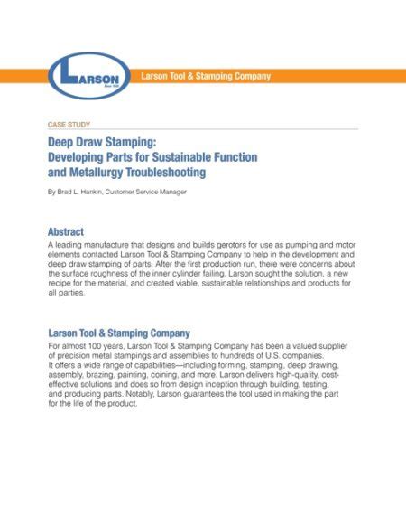 Deep Draw Stamping Troubleshooting Case Study | Larson Tool and Stamping