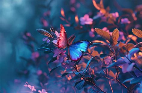 AI Generated Blue And Pink Butterfly Flying Over The Flower 37332202