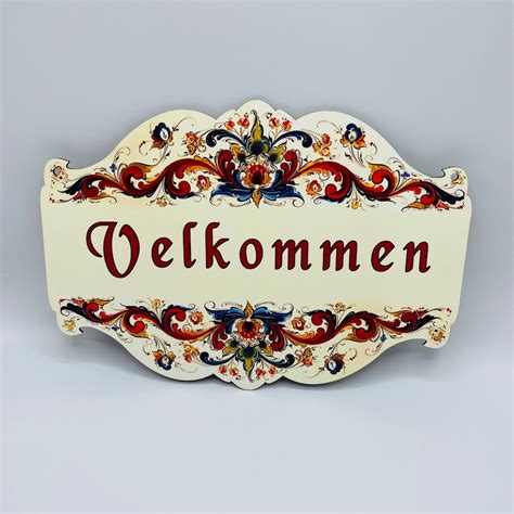 Norwegian Velkommen Rosemaling Sign Wall Hanging Plaque Made Etsy