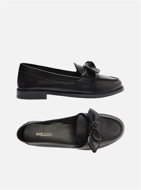 Mocassim Preto Arezzo Couro Bico Redondo Tiras Nó ZZ MALL