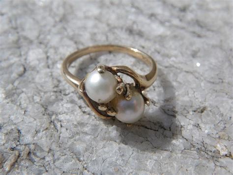 Vintage double real pearl ring 10k gold by azulclaro on Etsy