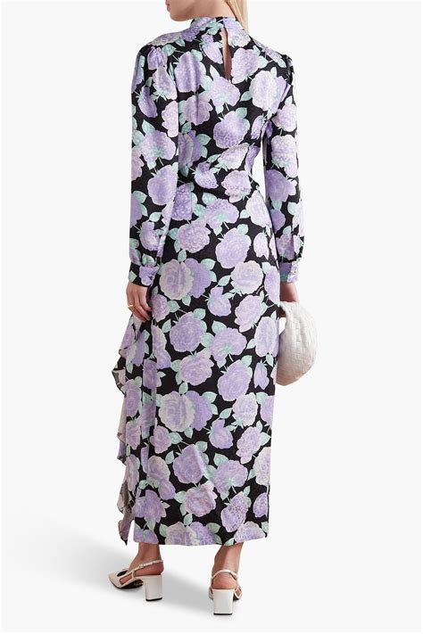 MIU MIU Crystal Embellished Ruffled Floral Print Silk Jacquard Maxi