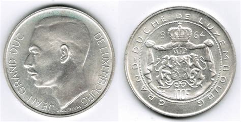 100 Francs 1964 Silbergedenkmünze Luxemburg Jean Erhaltung siehe Scan