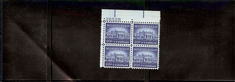 SCOTT 1047 20C STAMP MONTICELLO PLATE BLOCK OF 4 MINT NEVER HINGED OG