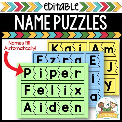 Editable Name Puzzles - Pre-K Pages