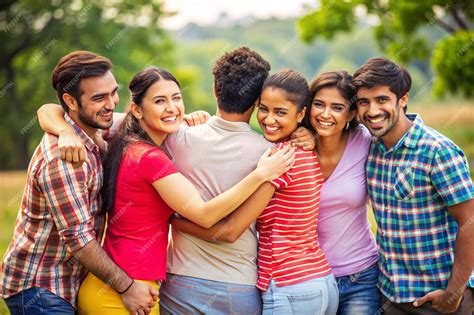 Premium Photo Group Of Friends Hugging Each Other And Smiling