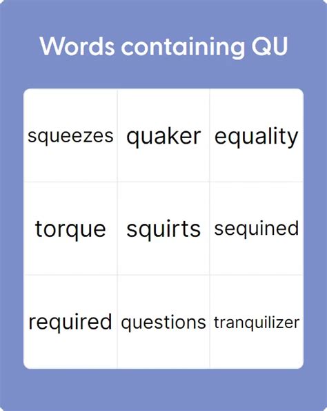 Words Containing QU Bingo Card Creator