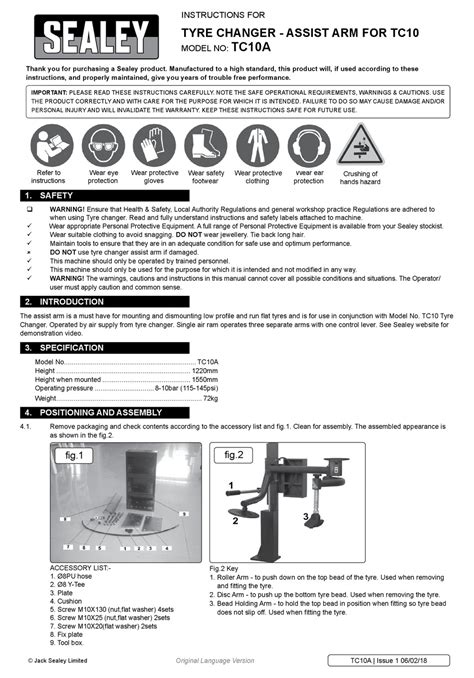 Sealey Tc10a Tyre Changer Instructions Manualslib